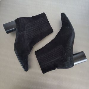 Sandro Black Noir Luka Suede Leather Cylindar Heel Ankle boots EU 38 US 8